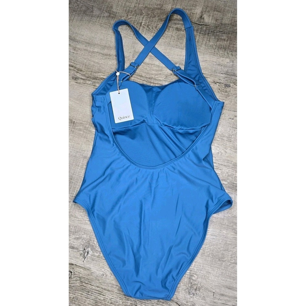 NWT Quince Lagoon Teal Blue Italian Cross-Back One-Piece Swimsuit Size Large - Picture 2 of 13